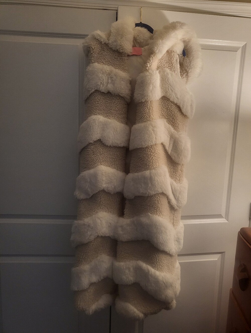 Women's Cream Faux Shearling Long Vest